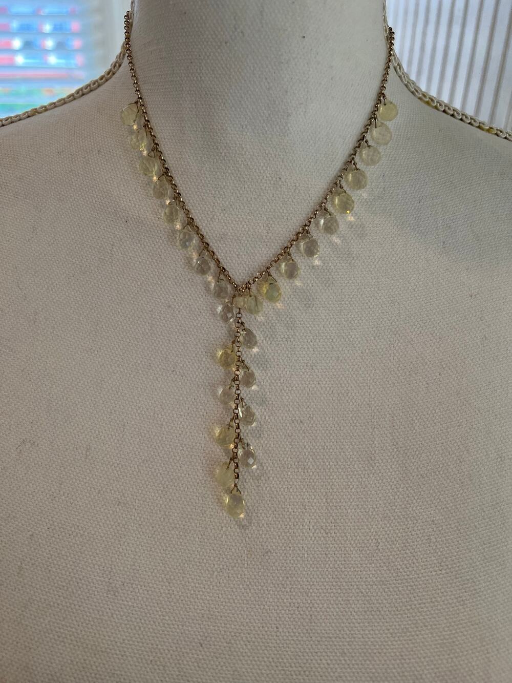 Marlyn Schiff Handcrafted Silver 925 Faceted Crystal Lariat Necklace